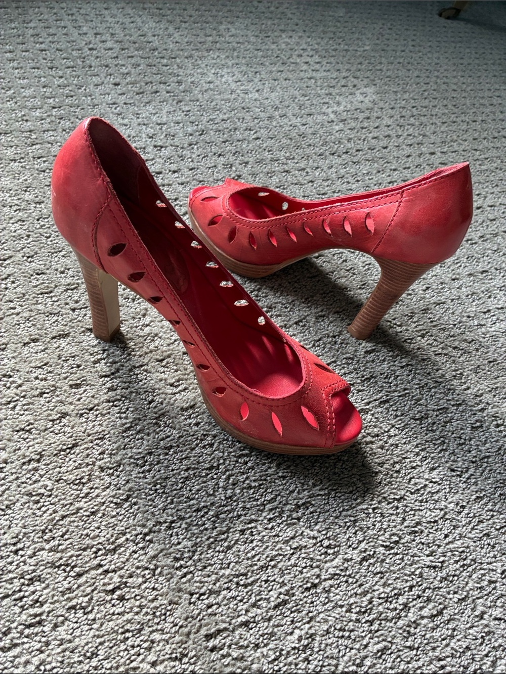 Cathy Jean Red Peep-Toe Cutout High Heels